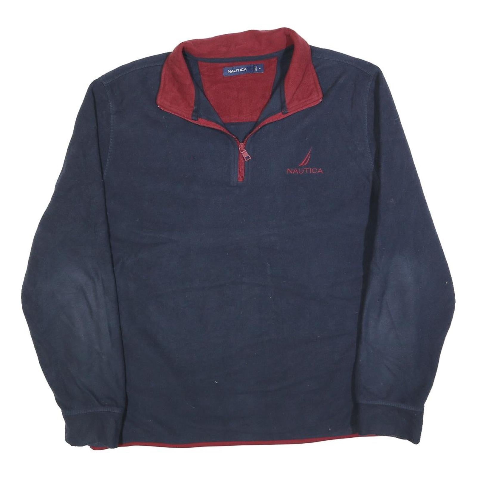 NAUTICA Mens Blue & Red Patterned Pullover Quarter Zip Jumper XL Polyester