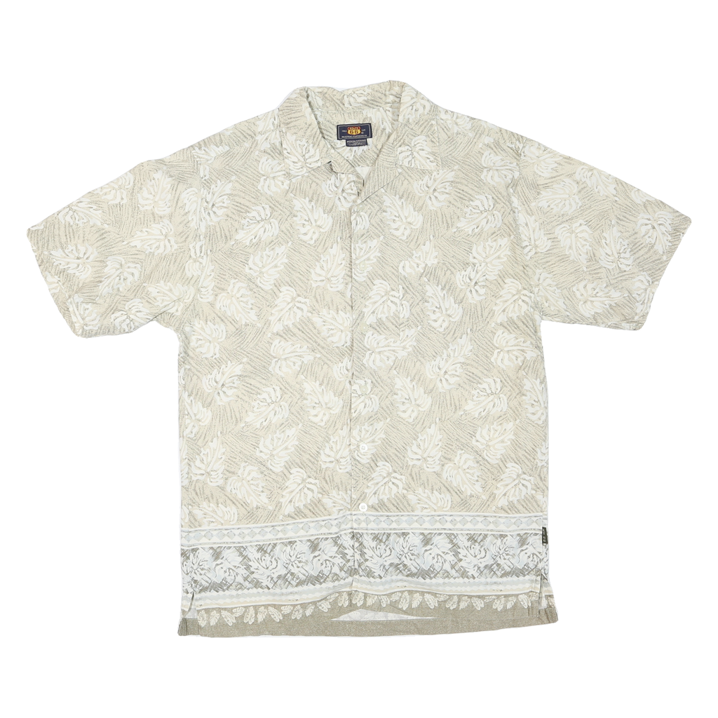 ROUTE 66 Mens Beige Cotton Blend Casual Shirt M Leaf Pattern Short Sleeve