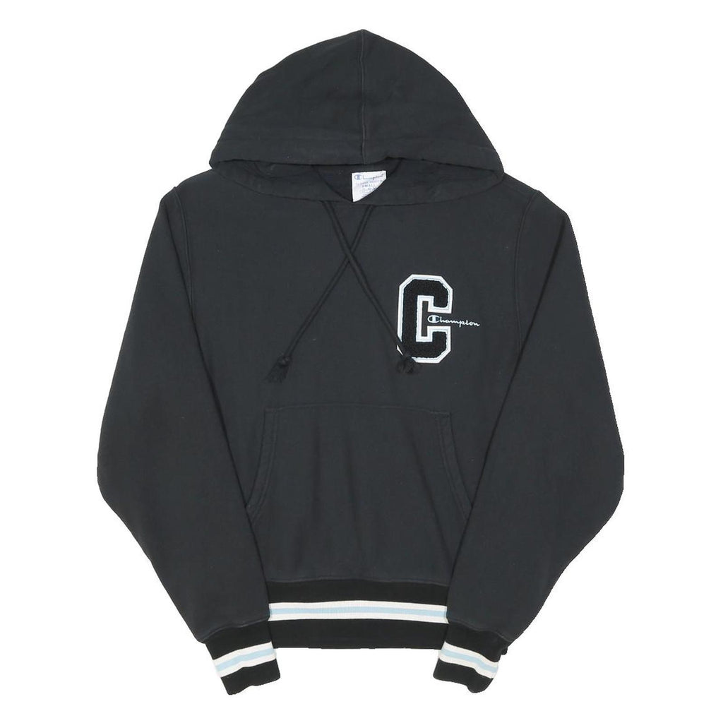 CHAMPION REVERSE WEAVE Womens Black Hoodie S Striped Ribbed Hem Pullover