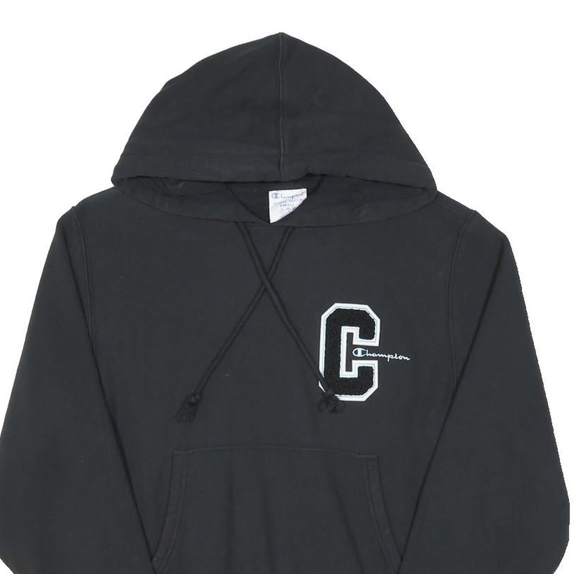 CHAMPION REVERSE WEAVE Womens Black Hoodie S Striped Ribbed Hem Pullover