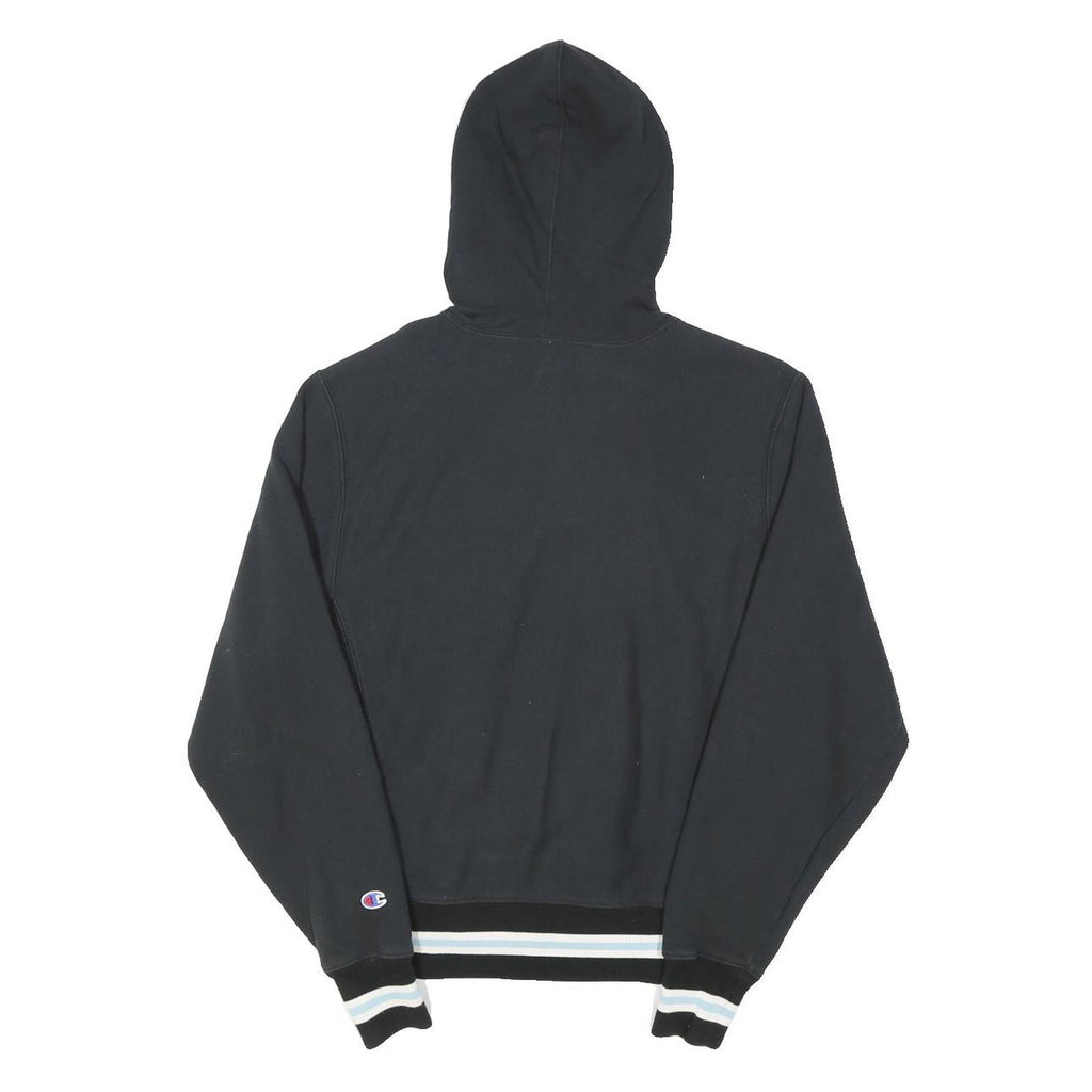 CHAMPION REVERSE WEAVE Womens Black Hoodie S Striped Ribbed Hem Pullover