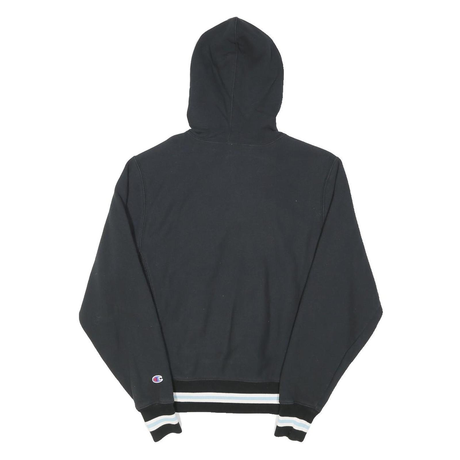 CHAMPION REVERSE WEAVE Womens Black Hoodie S Striped Ribbed Hem Pullover