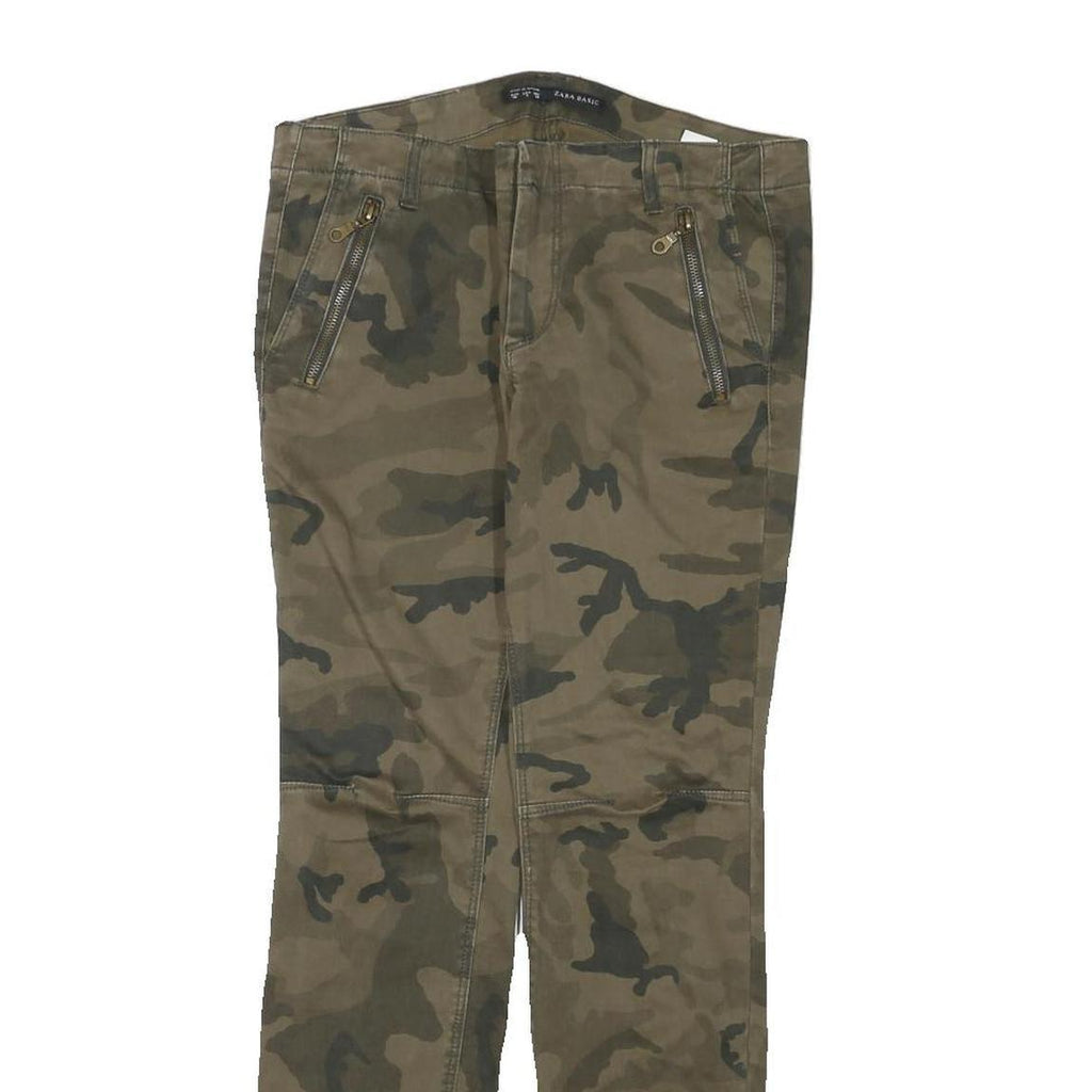 ZARA Womens Slim Fit Camouflage Cotton Blend Trousers W30 L28 Zipper Detail