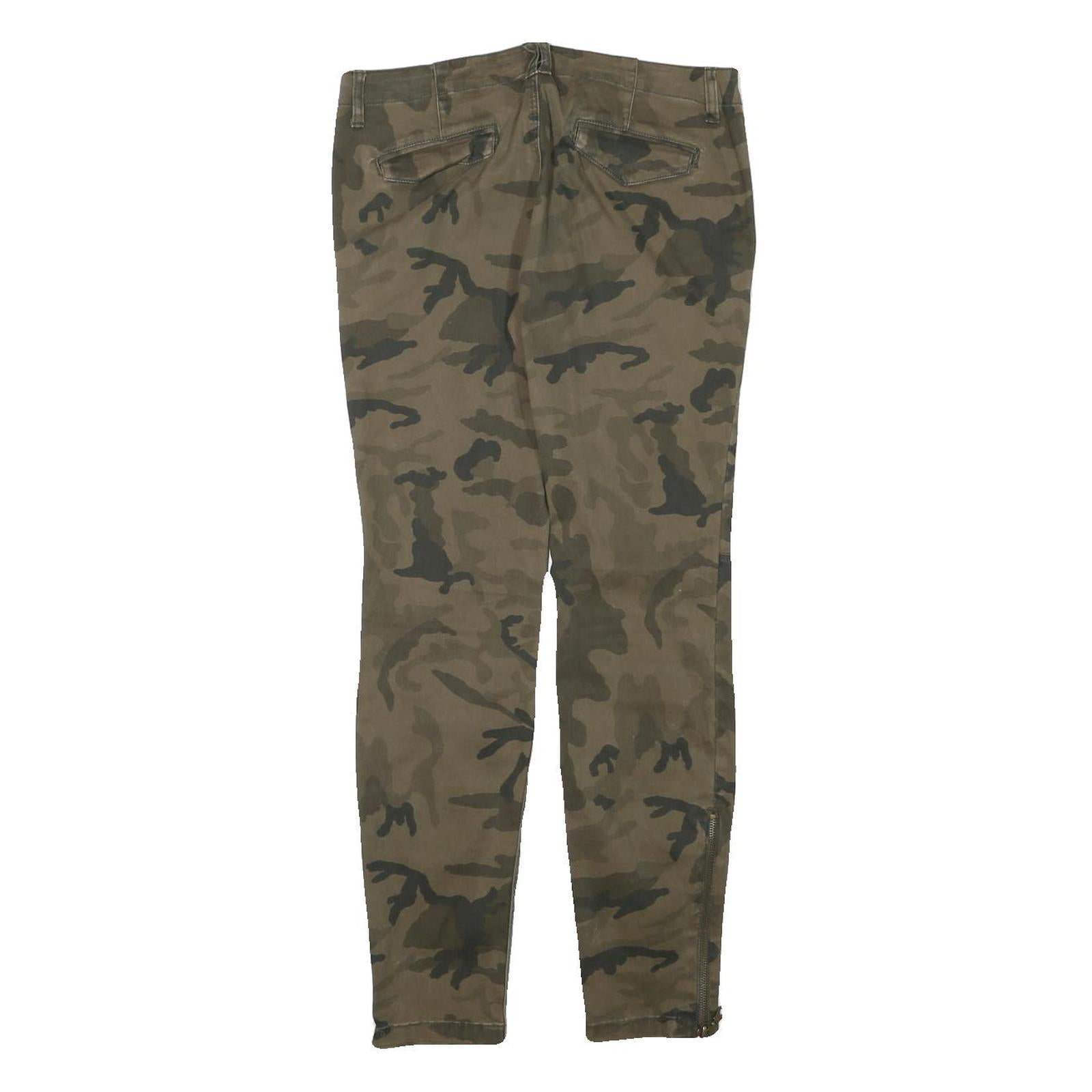 ZARA Womens Slim Fit Camouflage Cotton Blend Trousers W30 L28 Zipper Detail