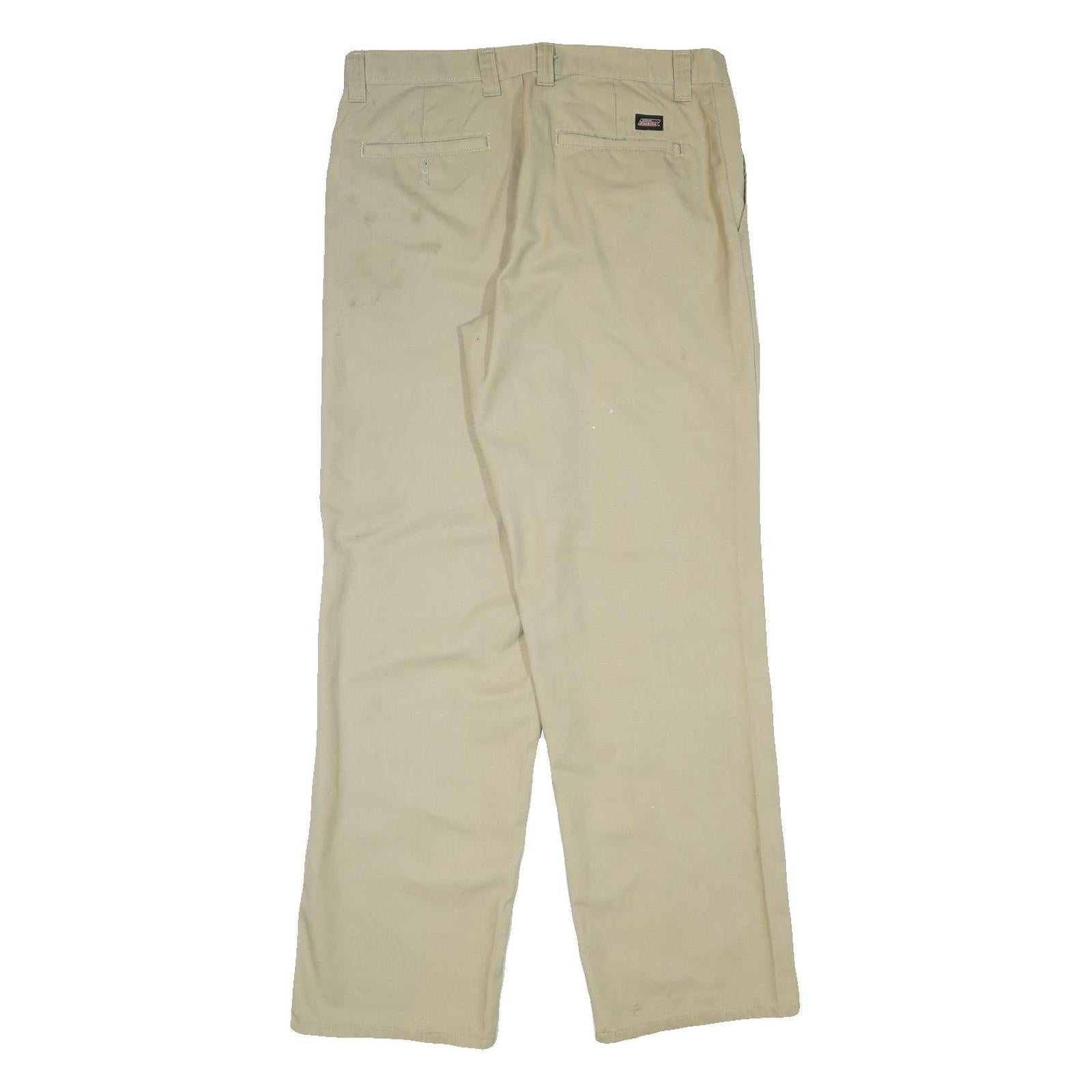 DICKIES Mens Cotton Blend Beige Regular Fit Straight Leg Trousers W32 L31