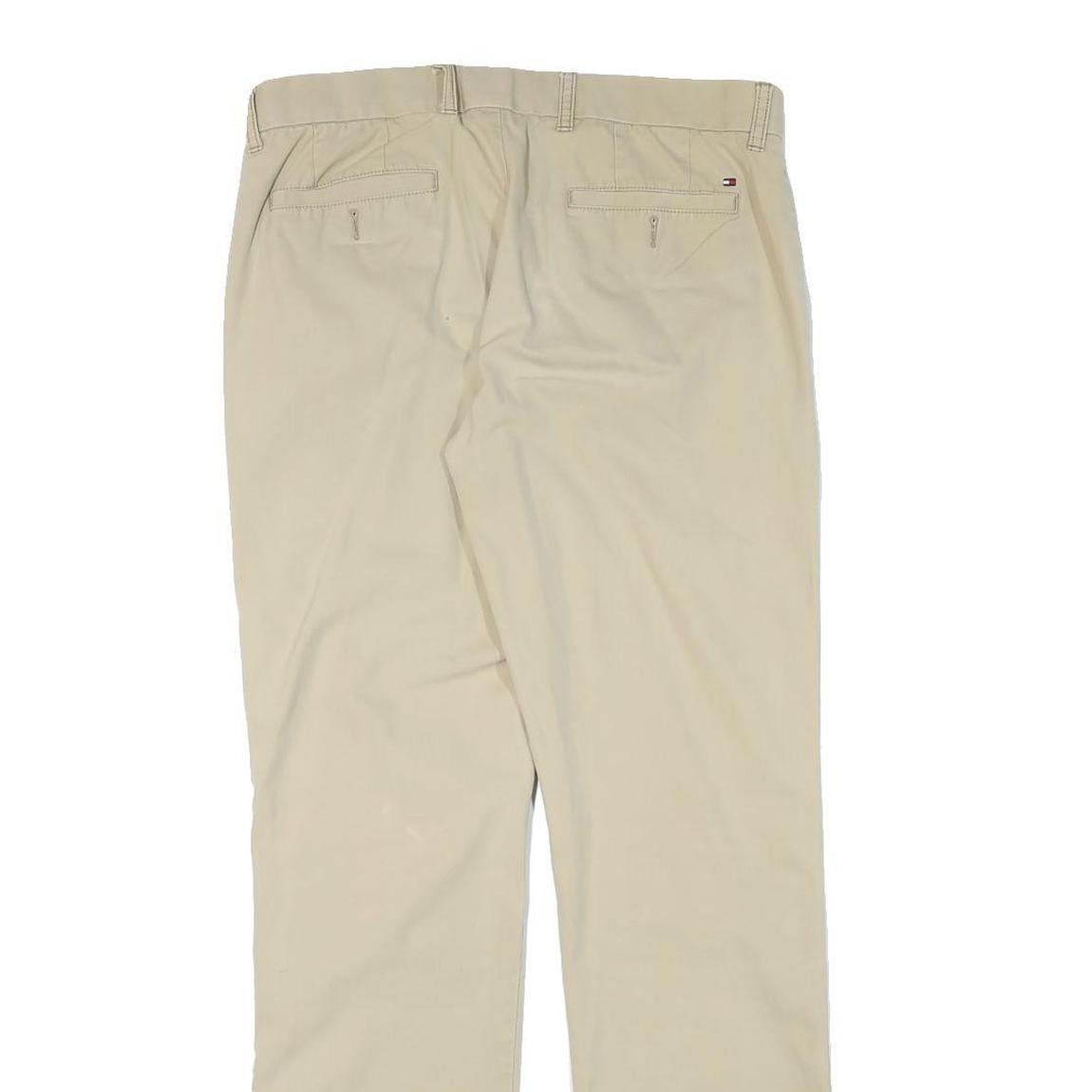TOMMY HILFIGER Mens Cotton Blend Beige Slim Straight Trousers W32 L34 Casual
