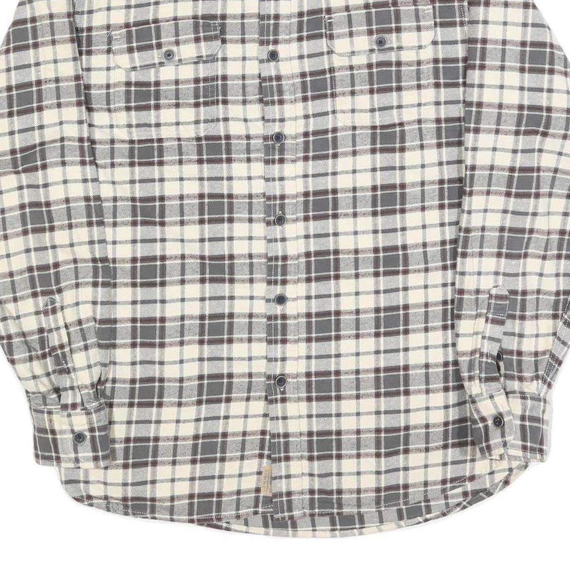 JACHS Mens Grey & White Check Shirt M Casual Cotton Blend Long Sleeve Button