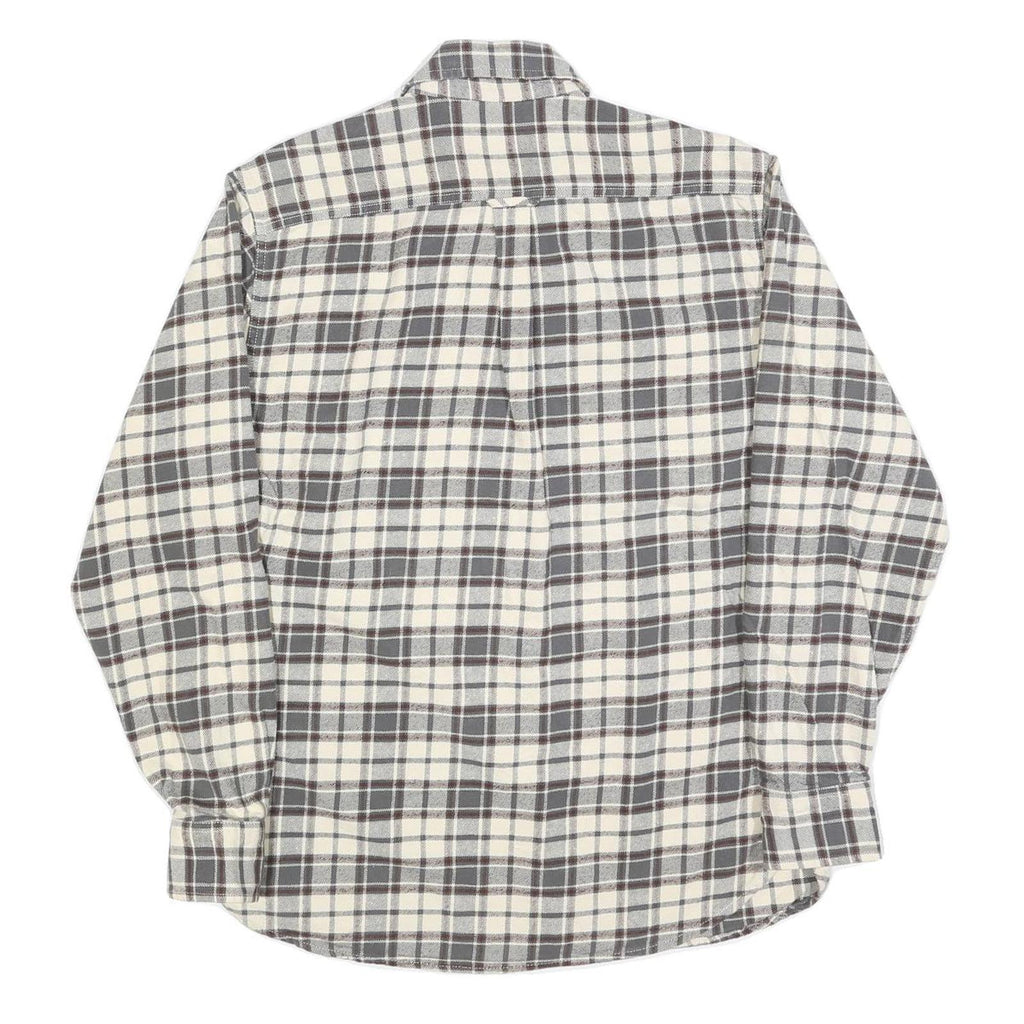 JACHS Mens Grey & White Check Shirt M Casual Cotton Blend Long Sleeve Button