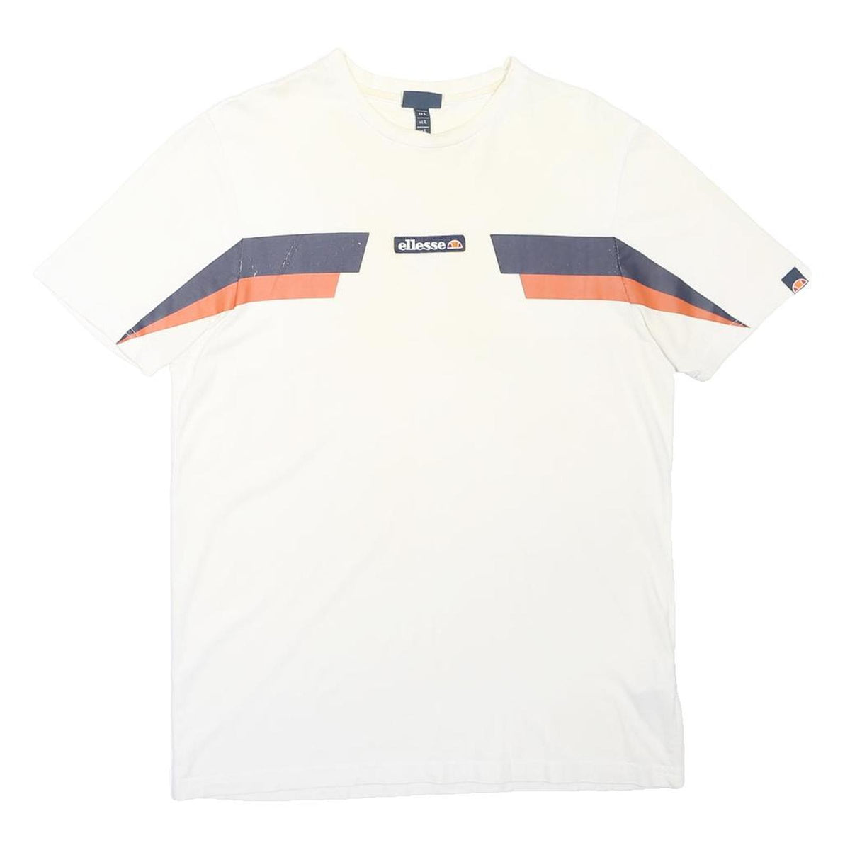 ELLESSE Mens White Navy & Orange Graphic T-Shirt L Short Sleeve Crew Neck Casual