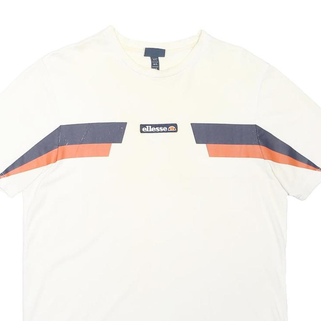 ELLESSE Mens White Navy & Orange Graphic T-Shirt L Short Sleeve Crew Neck Casual