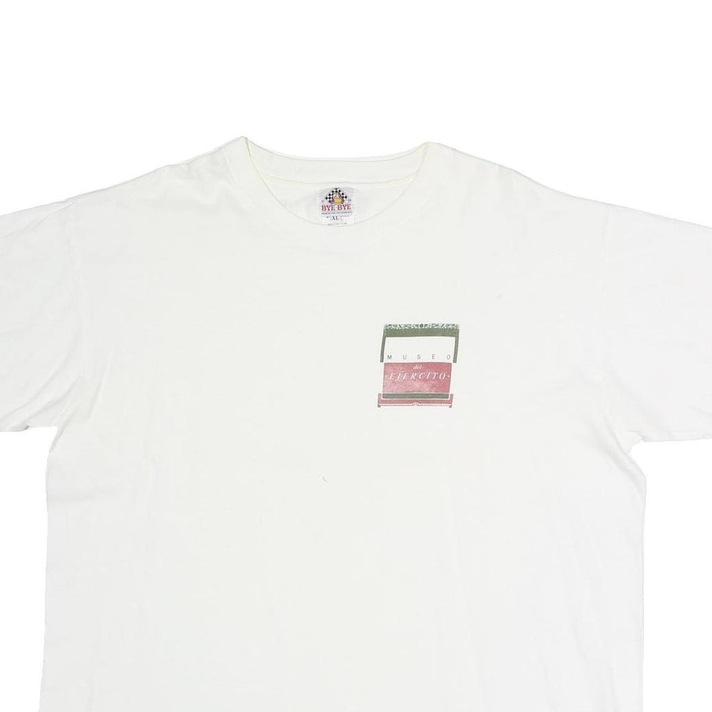 BYE-BYE Mens White Graphic T-Shirt XL Short Sleeve Crew Neck Casual Cotton