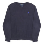 POLO RALPH LAUREN Boys Navy Blue Plain Cotton Jumper Crew Neck Basic Knit L