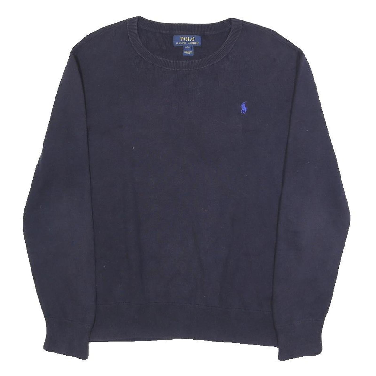 POLO RALPH LAUREN Boys Navy Blue Plain Cotton Jumper Crew Neck Basic Knit L
