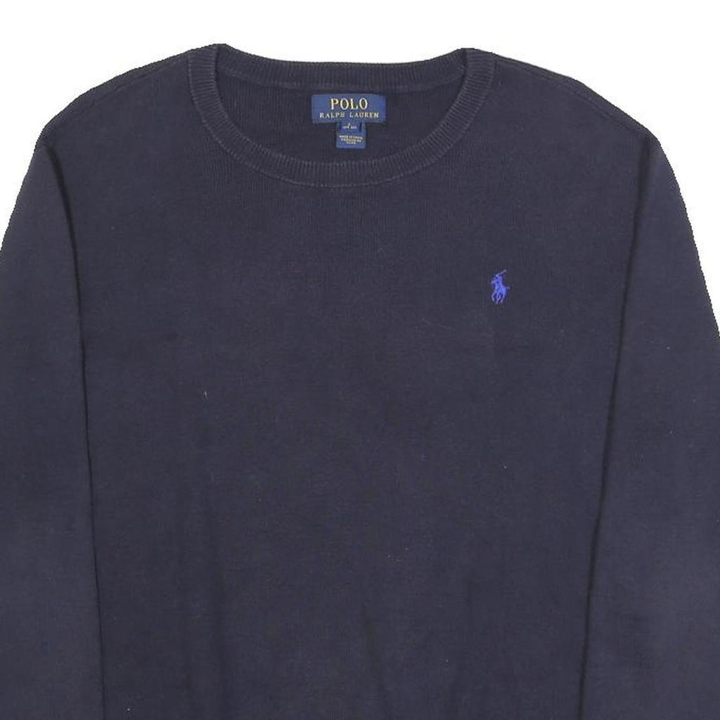 POLO RALPH LAUREN Boys Navy Blue Plain Cotton Jumper Crew Neck Basic Knit L