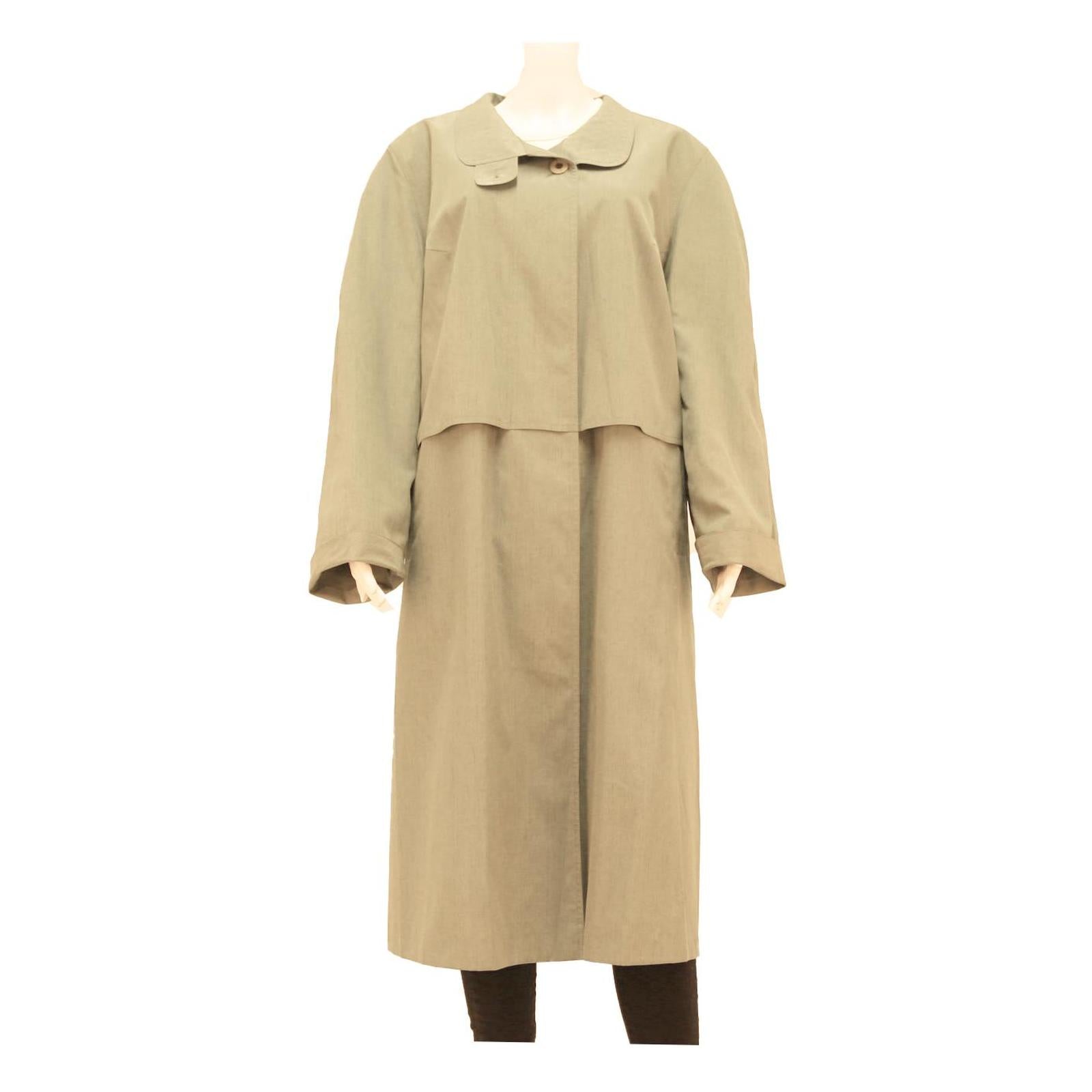 Womens Beige Cotton Blend Button Jacket L Long Sleeve Classic Fit Plain Button