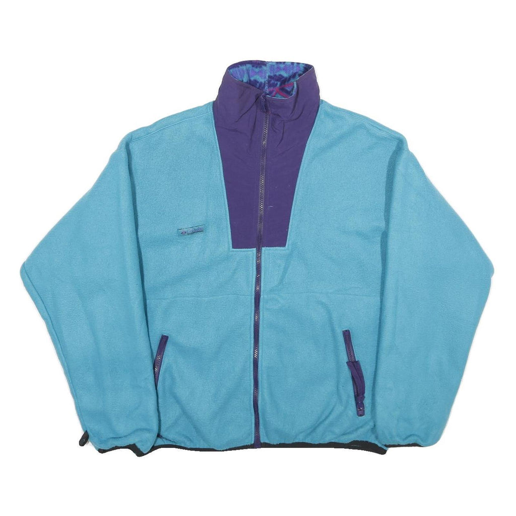 COLUMBIA Womens Blue & Purple Fleece Jacket L Polyester Blend Zip Casual Outdoor