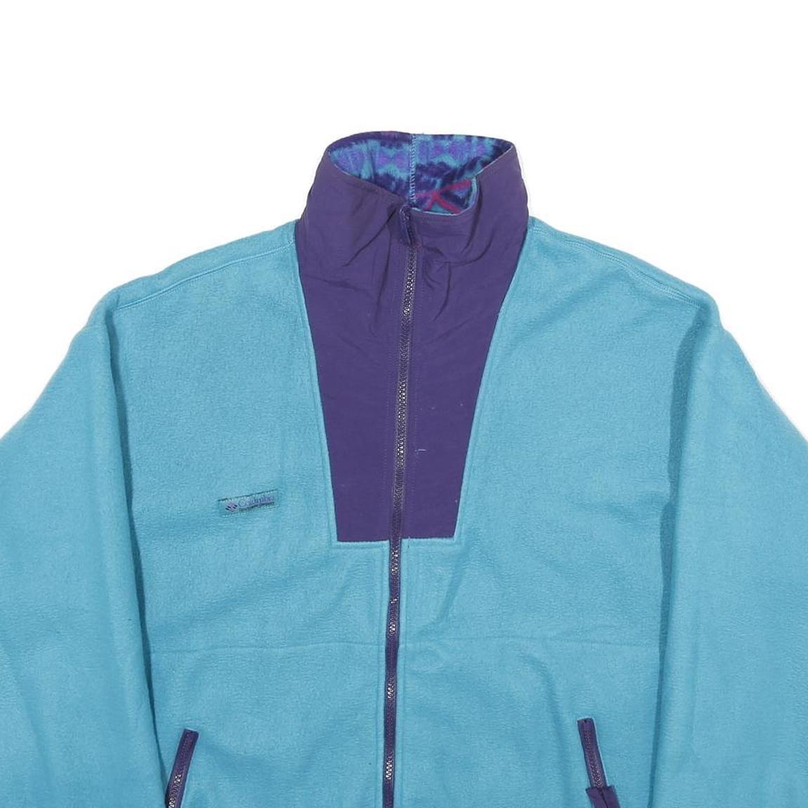 COLUMBIA Womens Blue & Purple Fleece Jacket L Polyester Blend Zip Casual Outdoor
