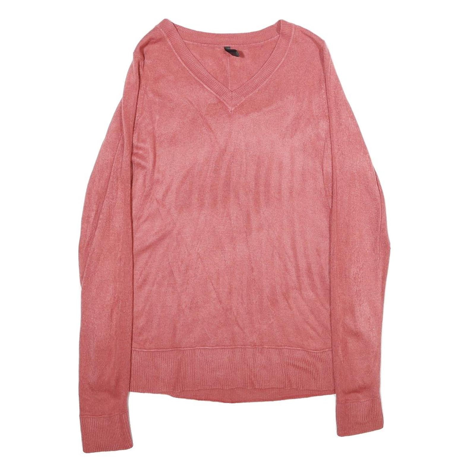 CHICOREE Womens Pink Plain Acrylic V-Neck Jumper M Soft Comfortable Style