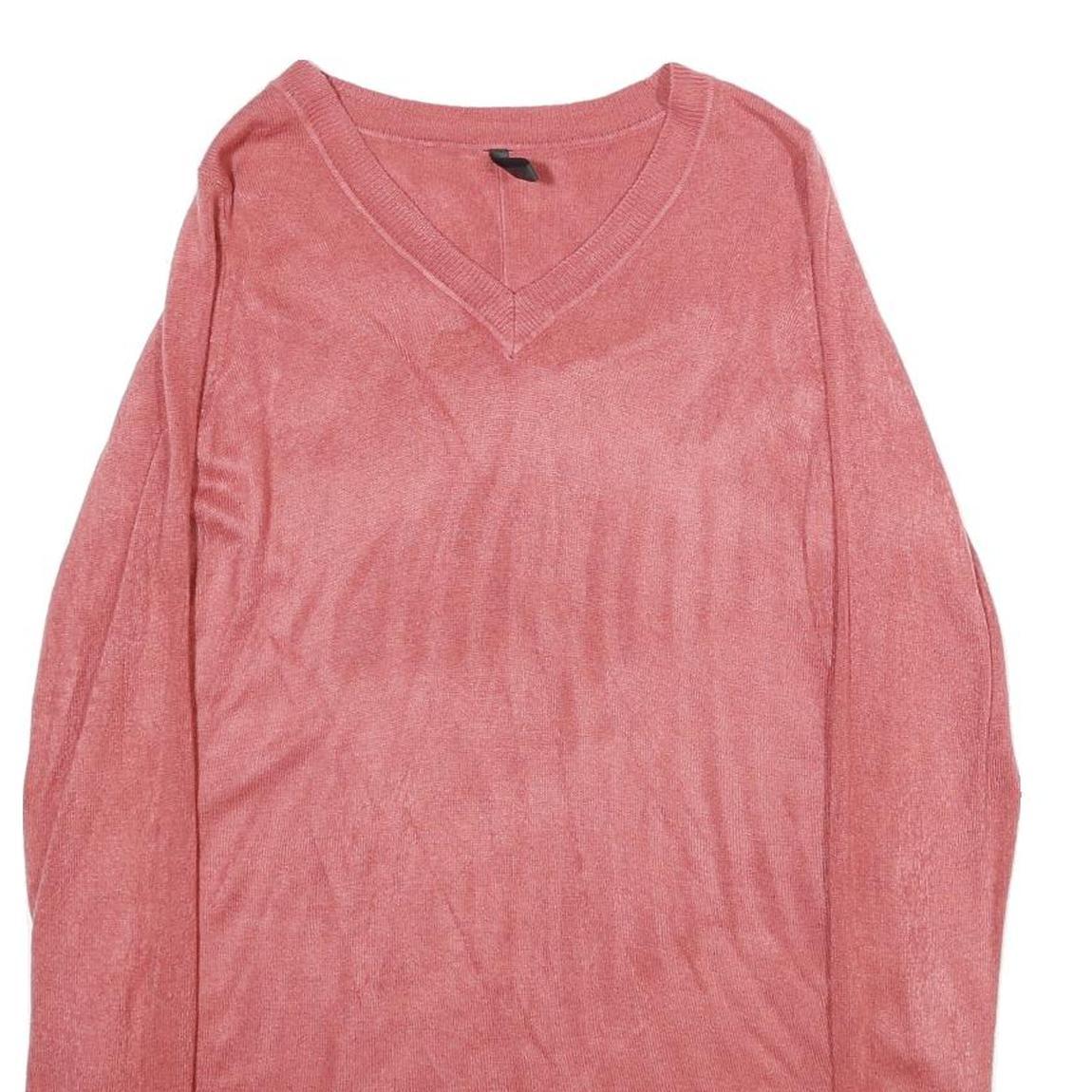 CHICOREE Womens Pink Plain Acrylic V-Neck Jumper M Soft Comfortable Style