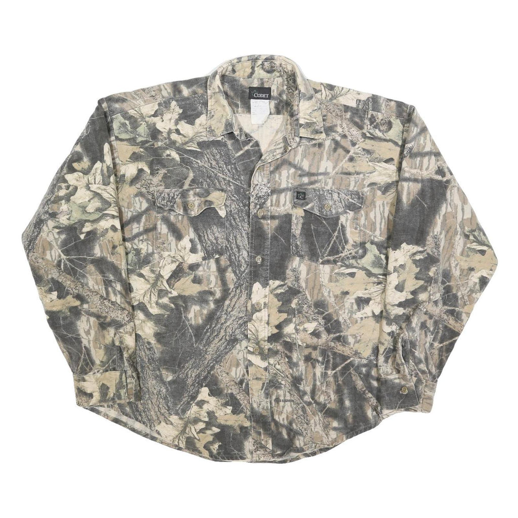 CODET Mens Grey & Beige Camouflage Cotton Blend Shirt XL Long Sleeve Buttons