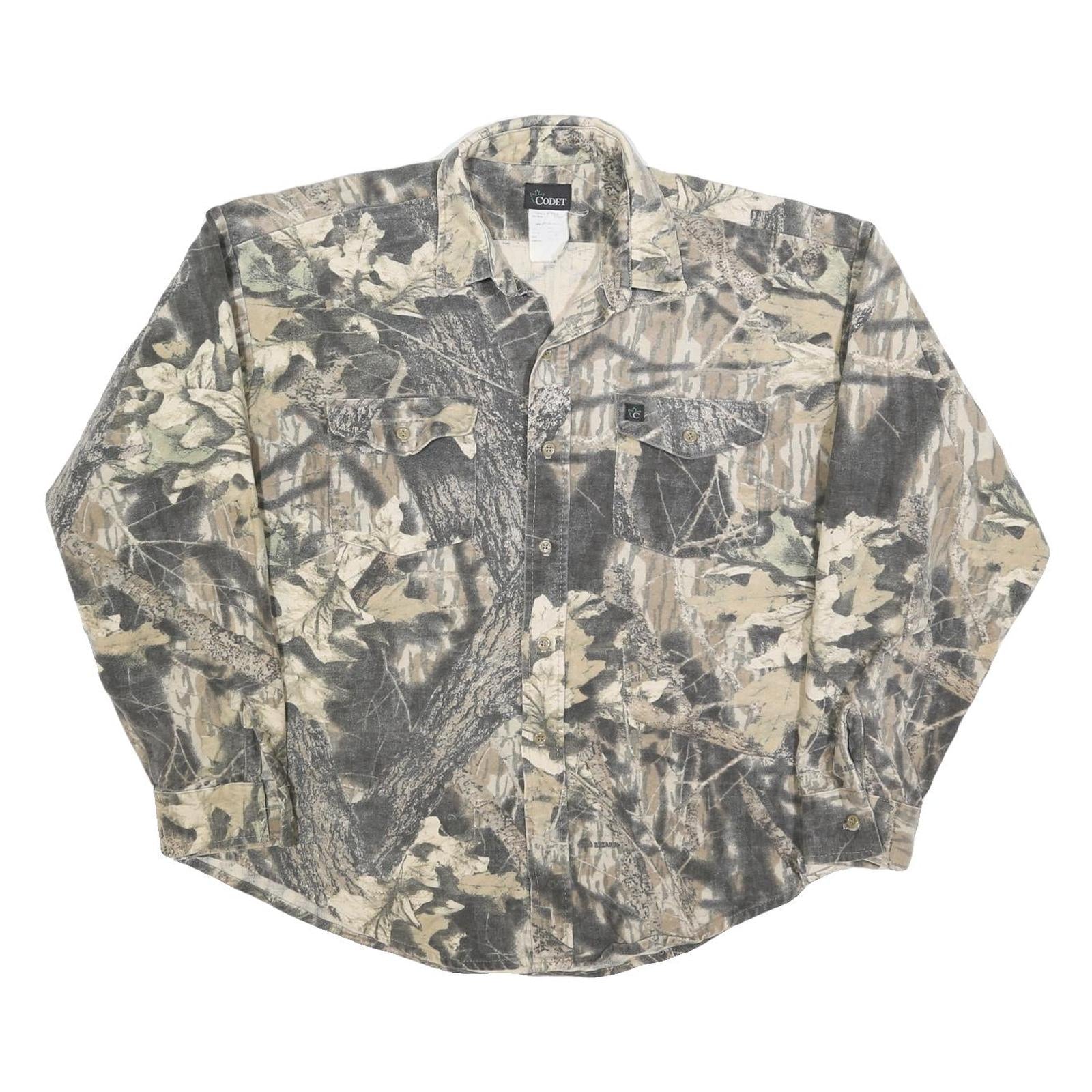 CODET Mens Grey & Beige Camouflage Cotton Blend Shirt XL Long Sleeve Buttons