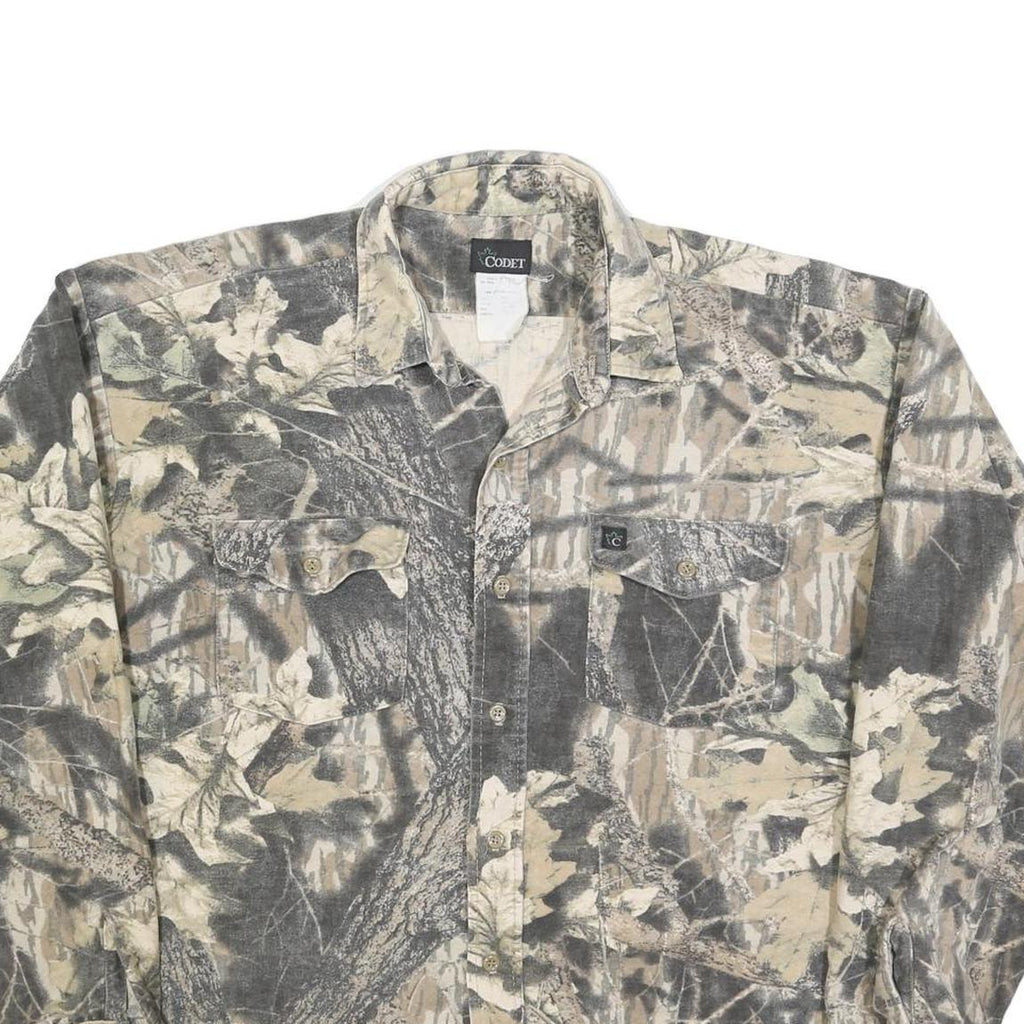 CODET Mens Grey & Beige Camouflage Cotton Blend Shirt XL Long Sleeve Buttons
