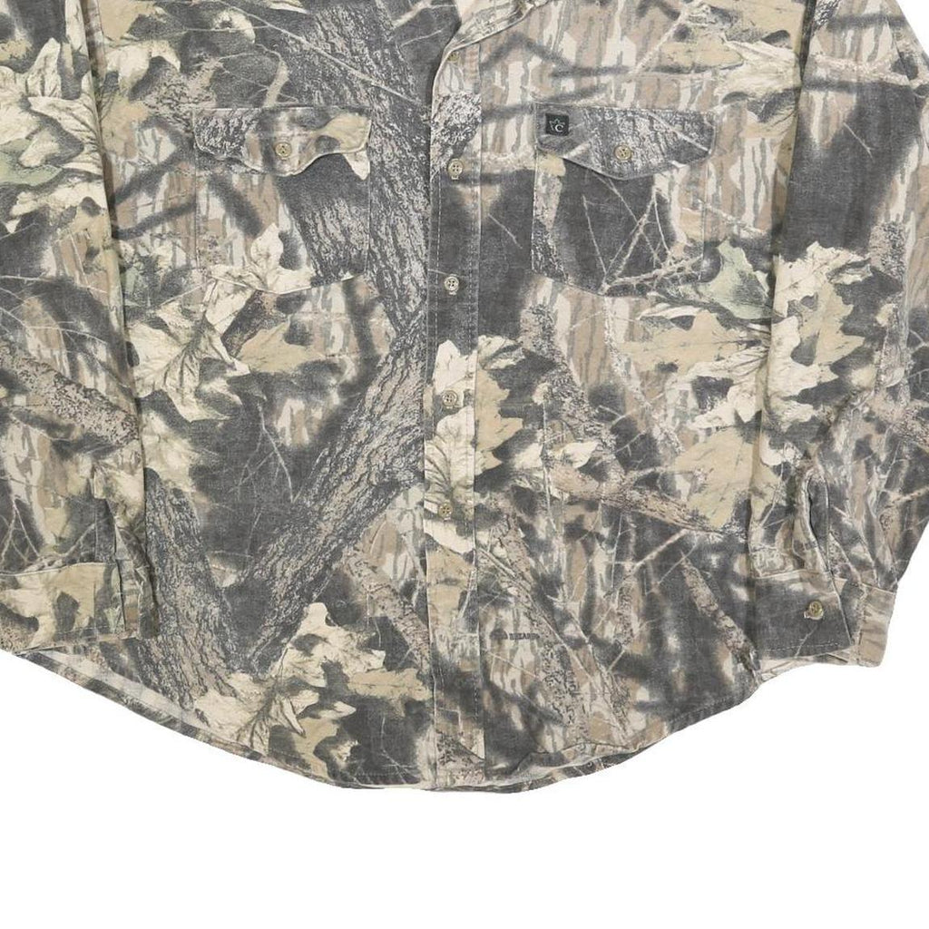 CODET Mens Grey & Beige Camouflage Cotton Blend Shirt XL Long Sleeve Buttons