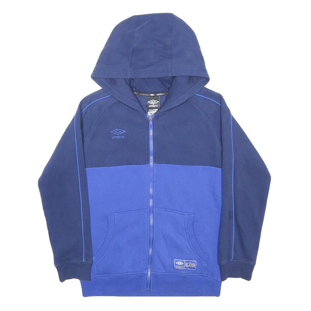 UMBRO Boys Blue & Navy Zip Up Hoodie L Cotton Blend Sportswear