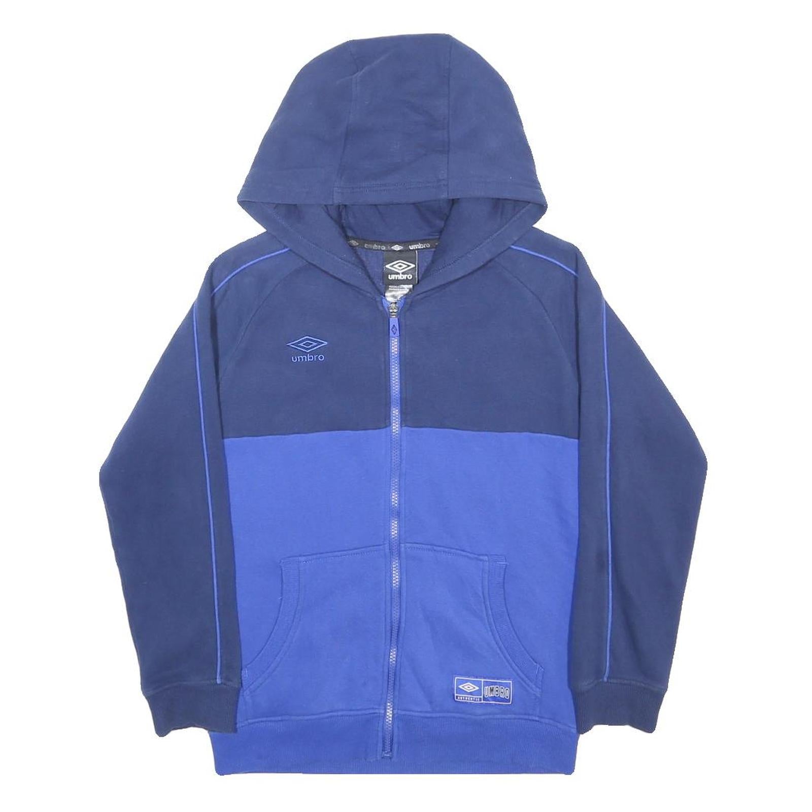 UMBRO Boys Blue & Navy Zip Up Hoodie L Cotton Blend Sportswear