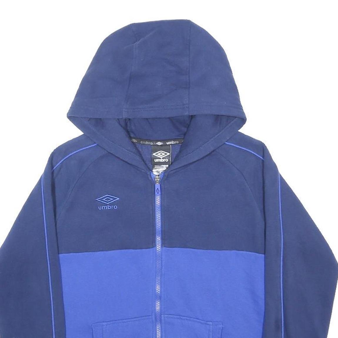UMBRO Boys Blue & Navy Zip Up Hoodie L Cotton Blend Sportswear