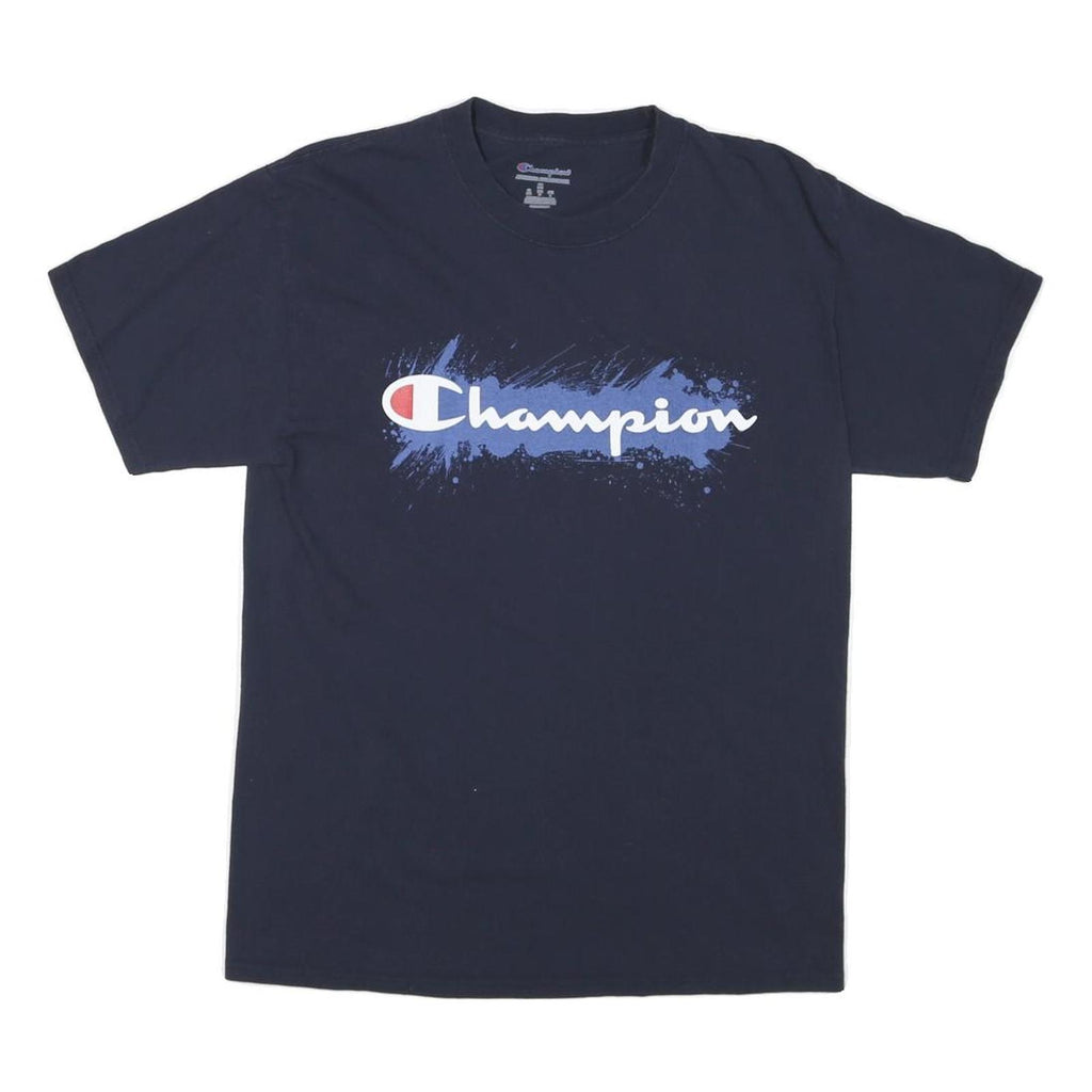 CHAMPION Mens Navy Blue Graphic T-Shirt M Short Sleeve Crew Neck Cotton Blend