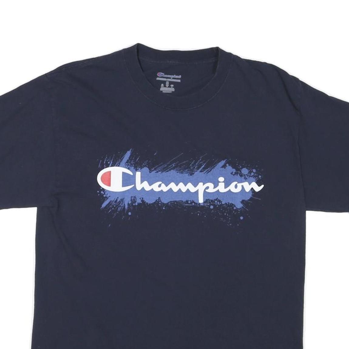 CHAMPION Mens Navy Blue Graphic T-Shirt M Short Sleeve Crew Neck Cotton Blend