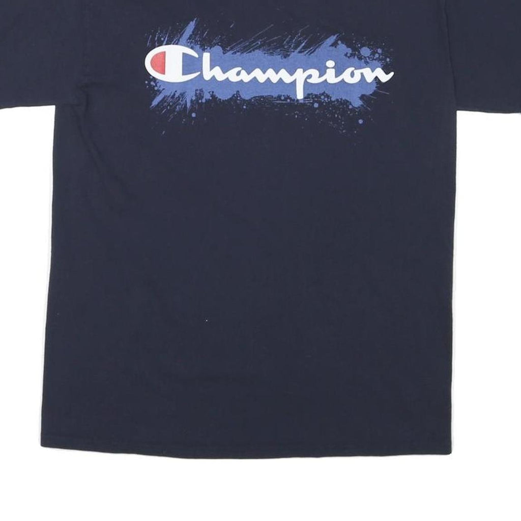 CHAMPION Mens Navy Blue Graphic T-Shirt M Short Sleeve Crew Neck Cotton Blend