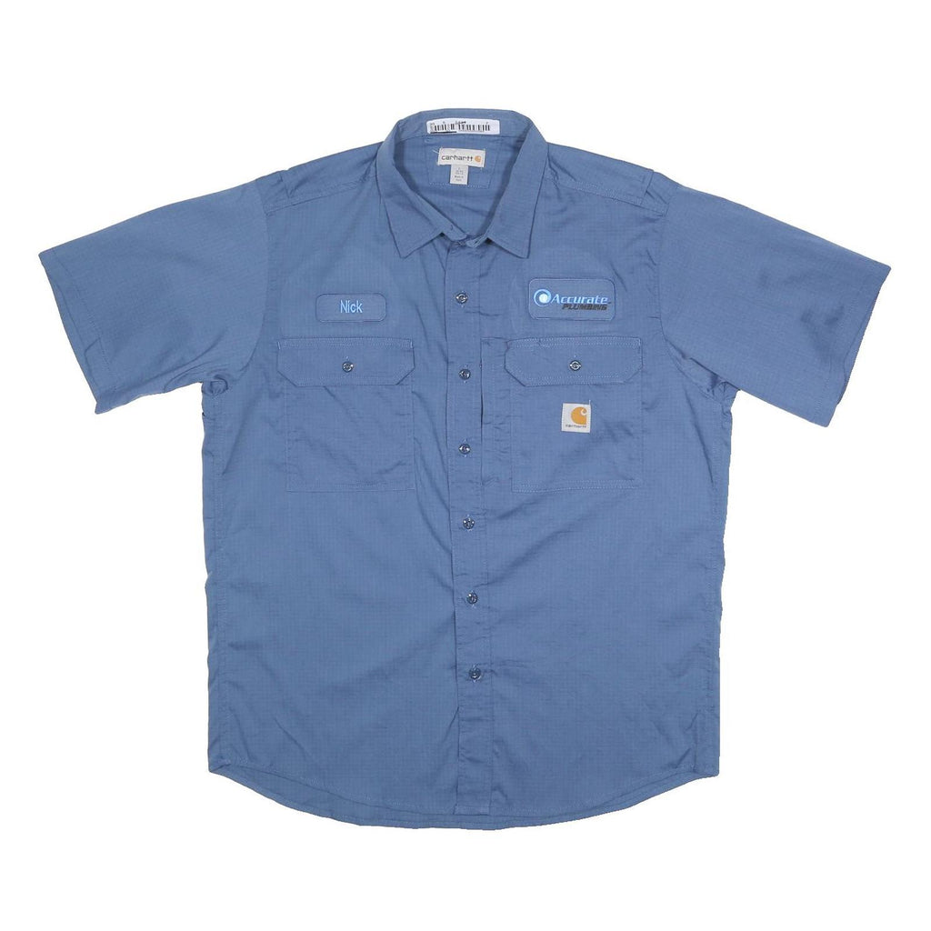 CARHARTT Mens Blue Work Shirt Accurate Plumbing Embroidered Logo L Relaxed Fit