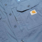 CARHARTT Mens Blue Work Shirt Accurate Plumbing Embroidered Logo L Relaxed Fit