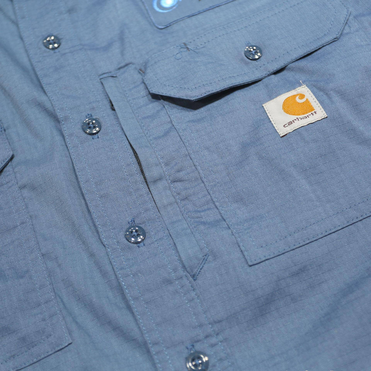 CARHARTT Mens Blue Work Shirt Accurate Plumbing Embroidered Logo L Relaxed Fit