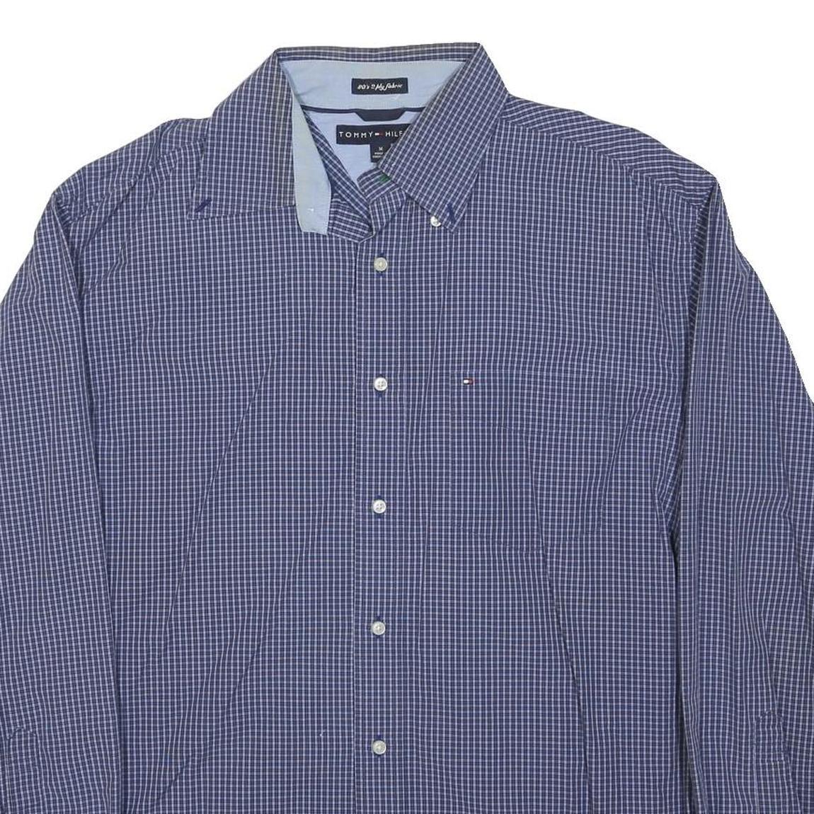TOMMY HILFIGER Mens Blue Checked Shirt M Button Down Cotton Blend Smart Casual