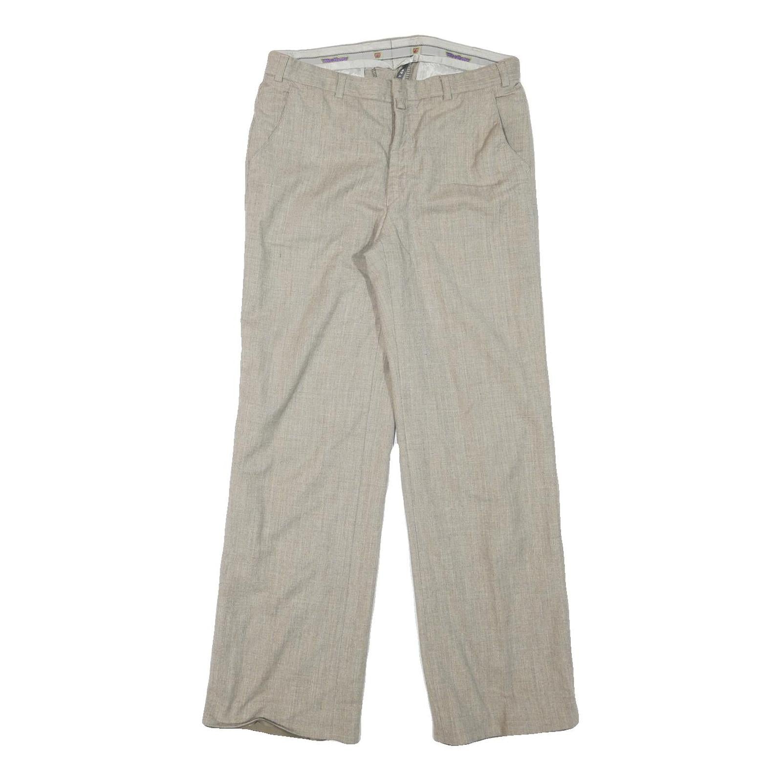 Womens Regular Fit Beige Wool Blend Zip Closure Trousers W29 L29 Classic