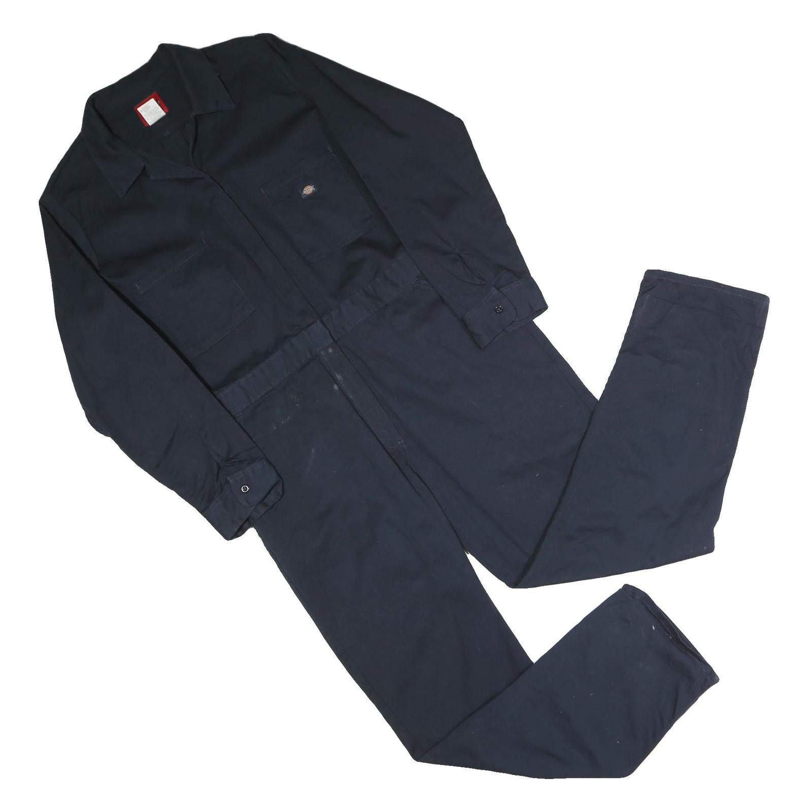 DICKIES Mens Navy Blue Dungarees Regular Fit Polyester Blend XL W44 L30 Workwear
