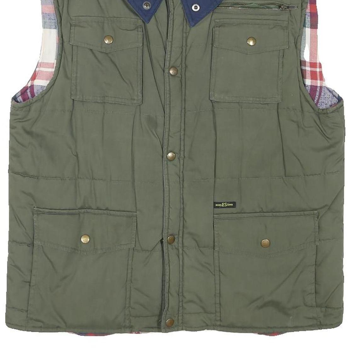 NOBLESSIMO Mens Green & Navy Sleeveless Jacket XL Polyester Blend Quilted Zip