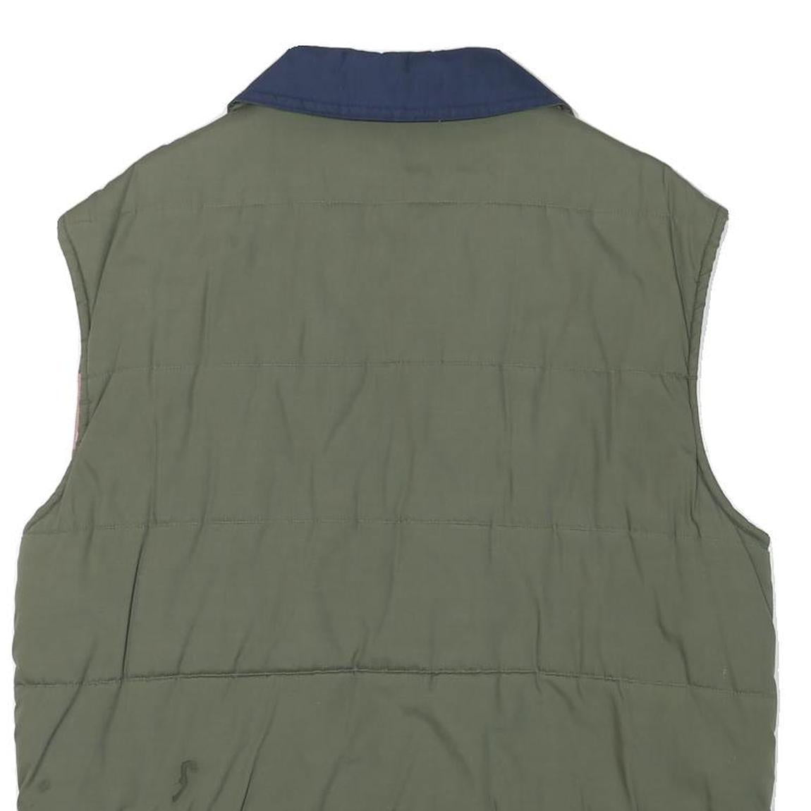 NOBLESSIMO Mens Green & Navy Sleeveless Jacket XL Polyester Blend Quilted Zip