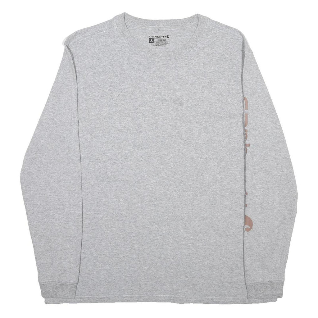 CARHARTT Womens Grey Graphic T-Shirt L Long Sleeve Crew Neck Cotton Blend