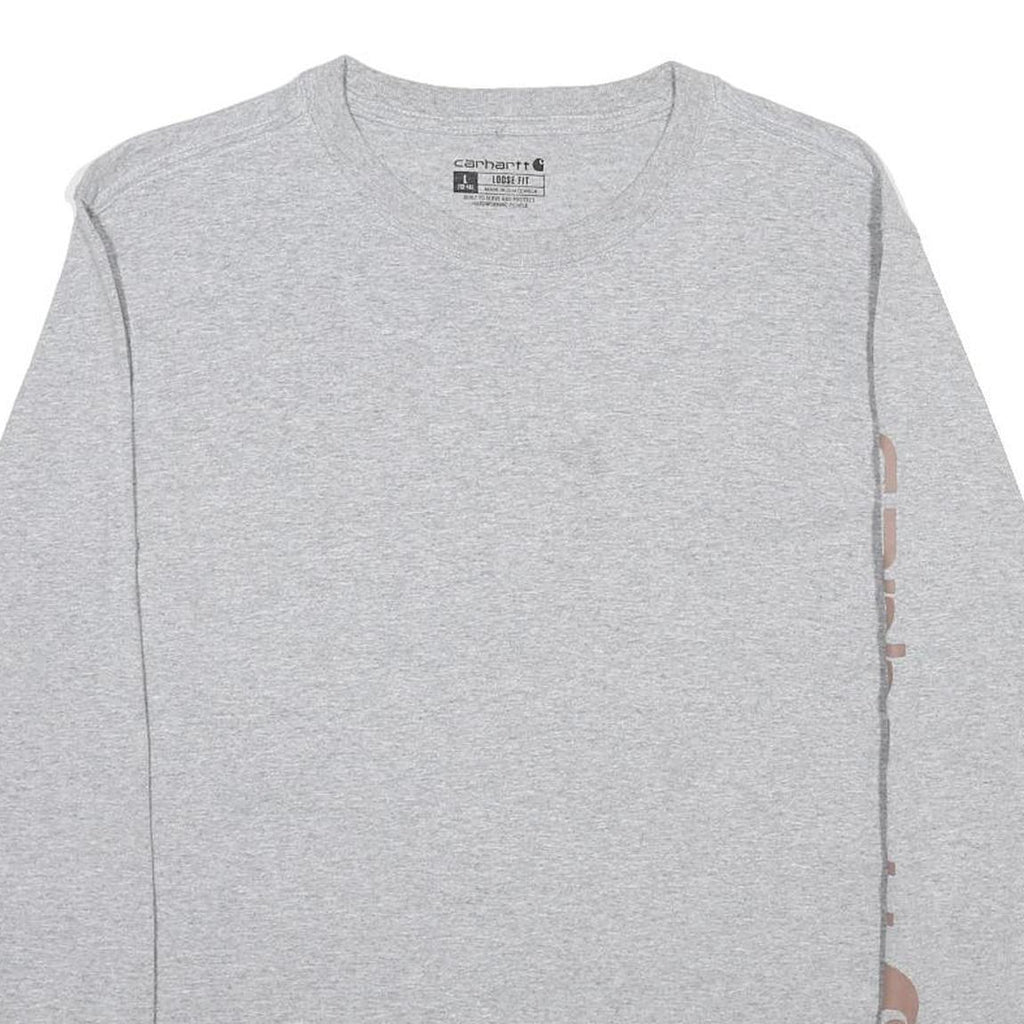 CARHARTT Womens Grey Graphic T-Shirt L Long Sleeve Crew Neck Cotton Blend
