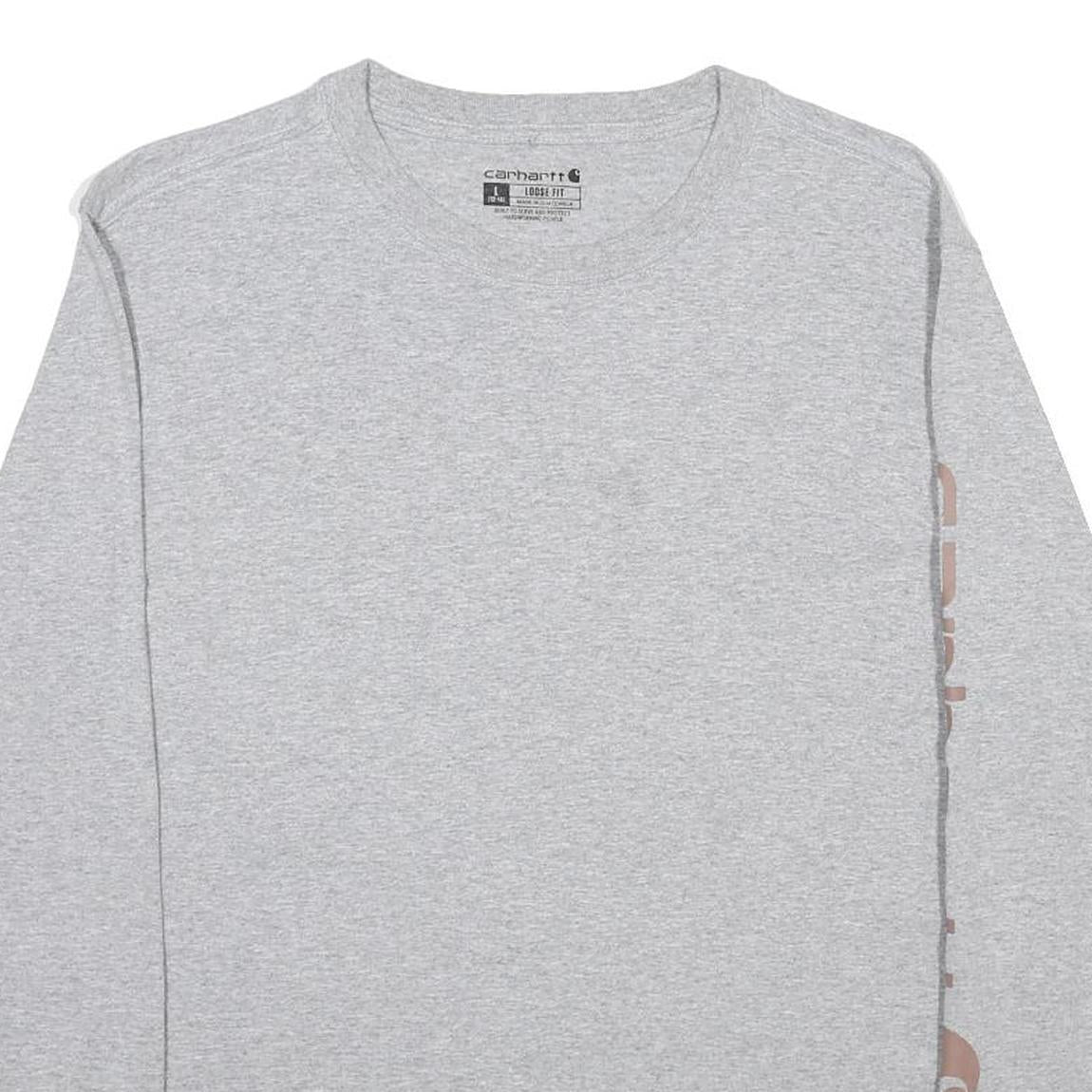 CARHARTT Womens Grey Graphic T-Shirt L Long Sleeve Crew Neck Cotton Blend