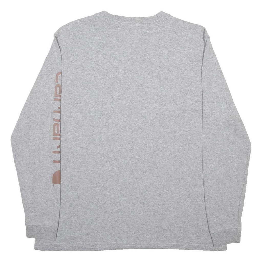 CARHARTT Womens Grey Graphic T-Shirt L Long Sleeve Crew Neck Cotton Blend