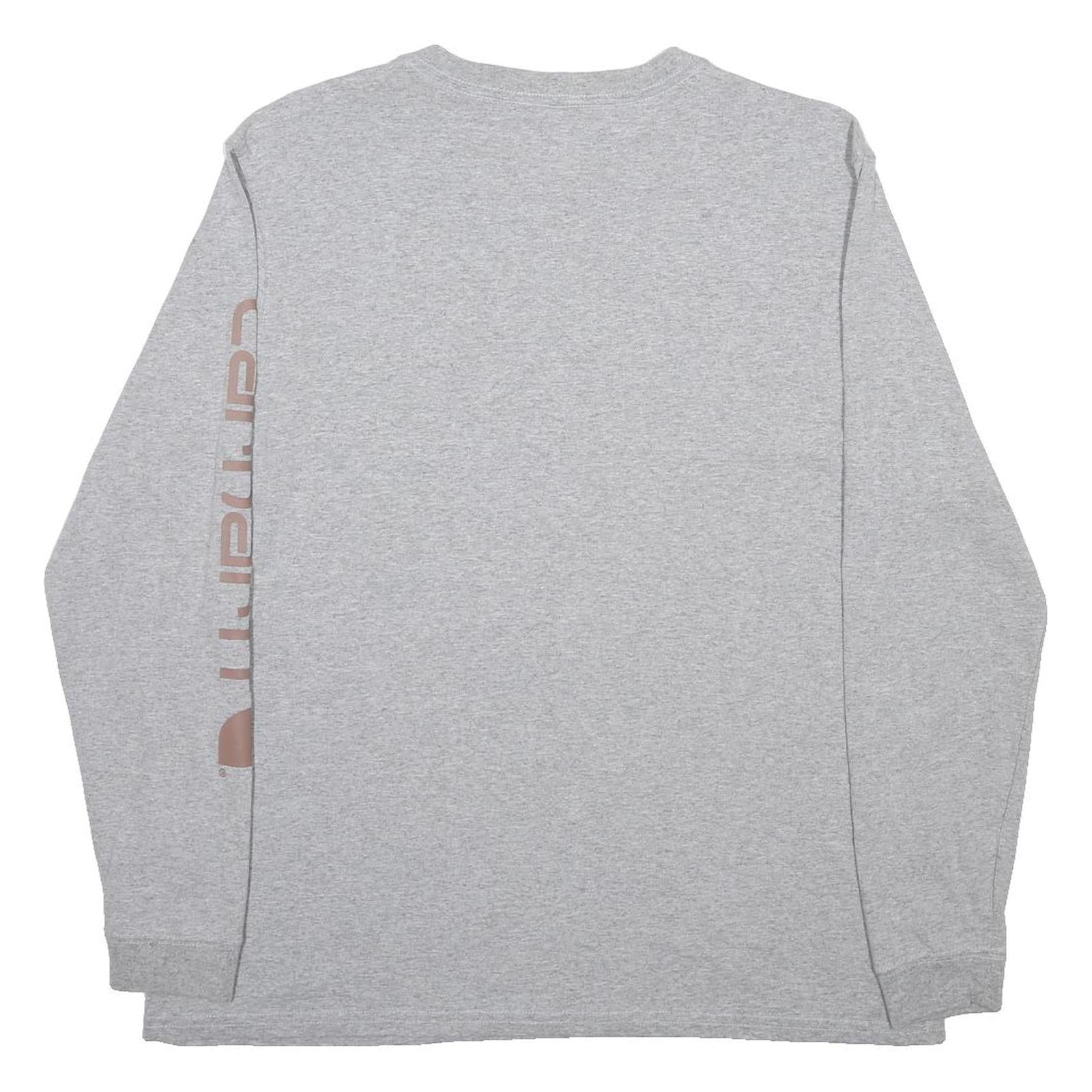 CARHARTT Womens Grey Graphic T-Shirt L Long Sleeve Crew Neck Cotton Blend