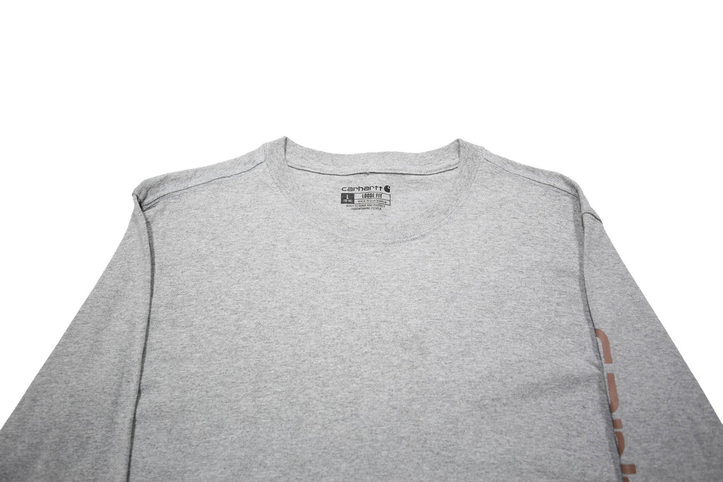 CARHARTT Womens Grey Graphic T-Shirt L Long Sleeve Crew Neck Cotton Blend