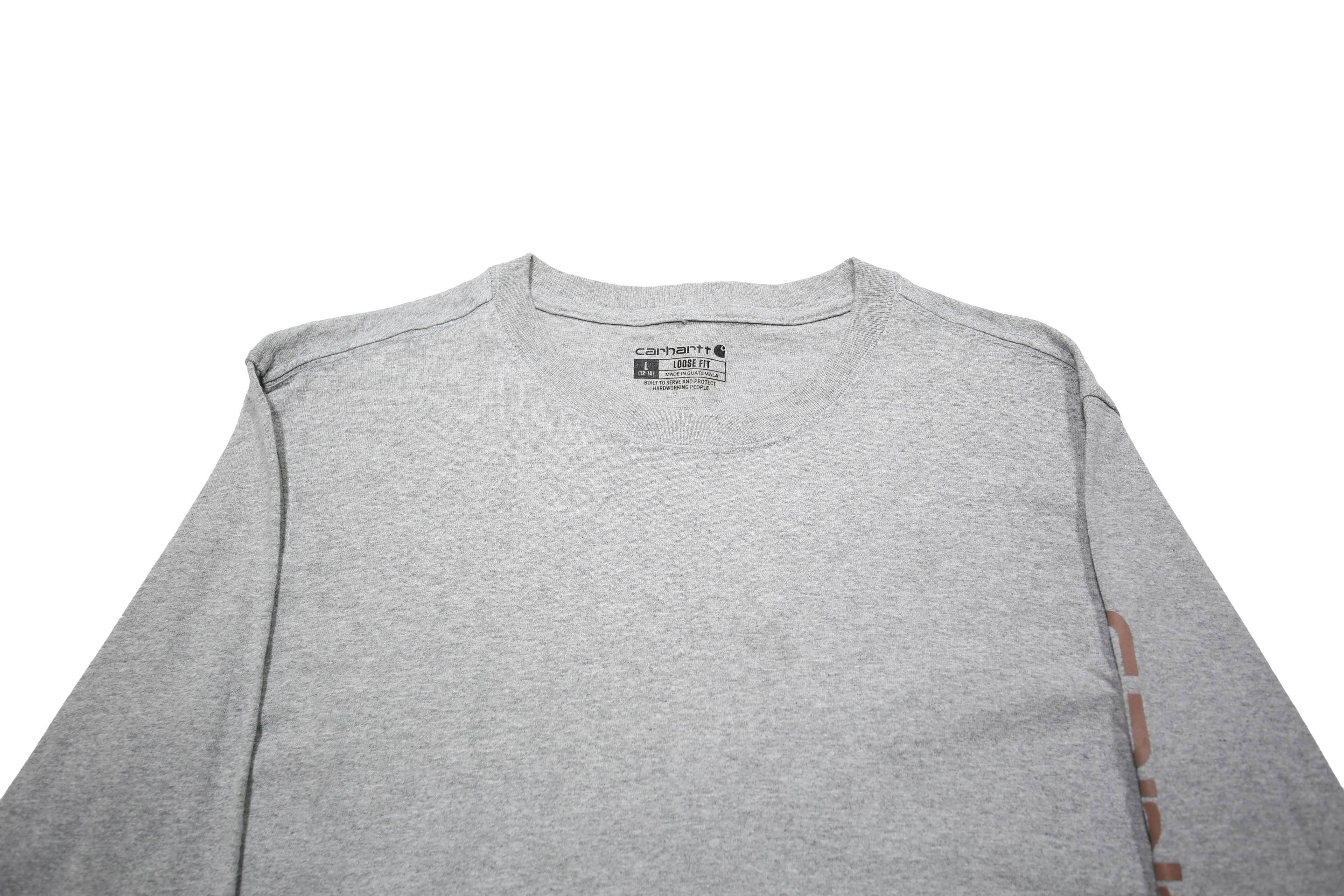 CARHARTT Womens Grey Graphic T-Shirt L Long Sleeve Crew Neck Cotton Blend