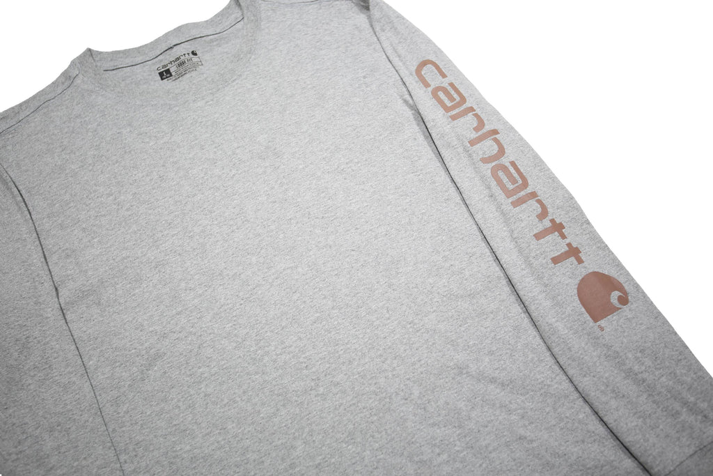 CARHARTT Womens Grey Graphic T-Shirt L Long Sleeve Crew Neck Cotton Blend