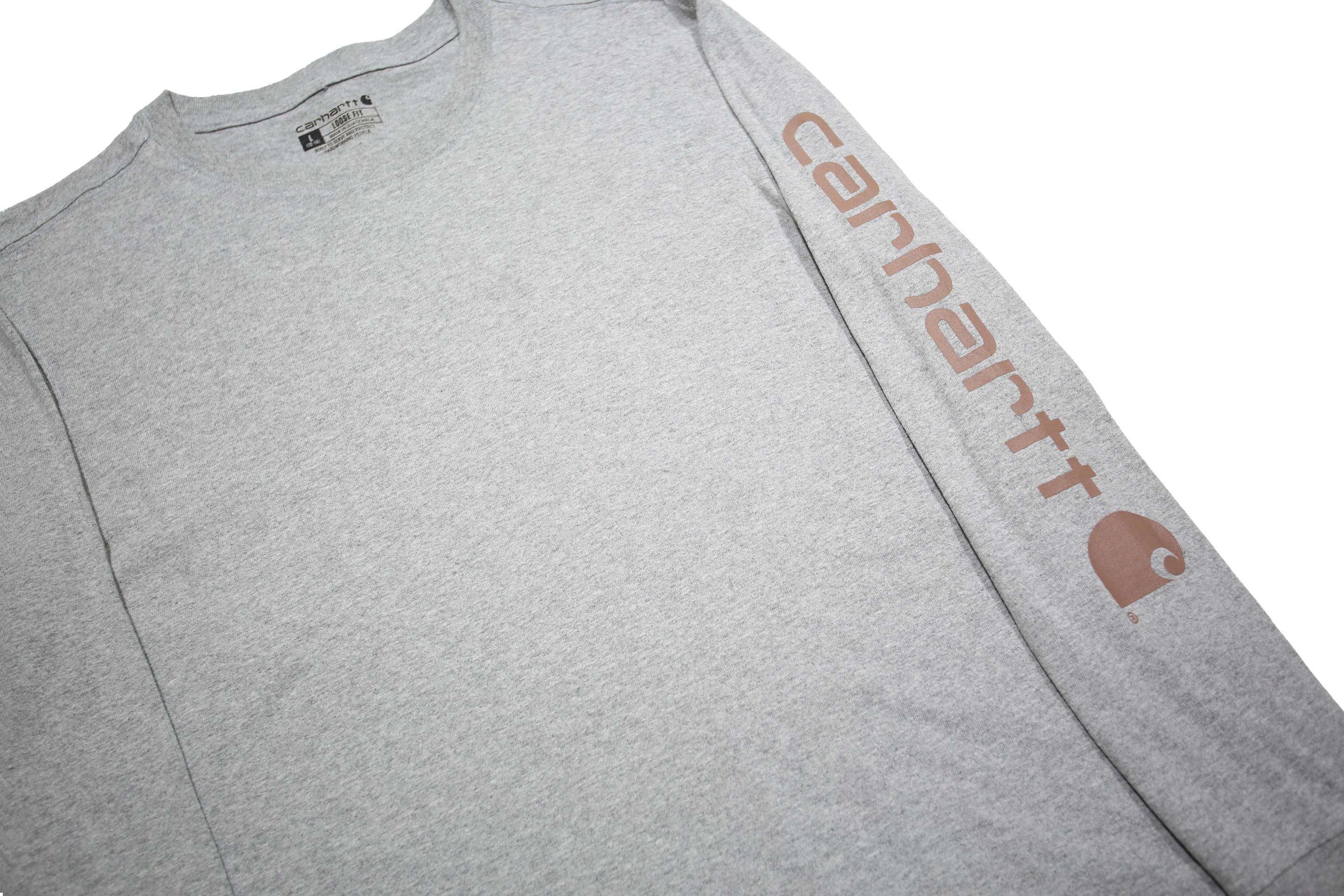CARHARTT Womens Grey Graphic T-Shirt L Long Sleeve Crew Neck Cotton Blend